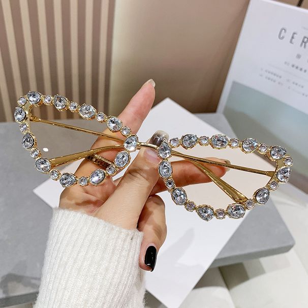 Unisex Fashion Round Diamond Studded Sunglasses Sun Protection Sunglasses Outdoor Rhinestone Glasses_maomaolike.com