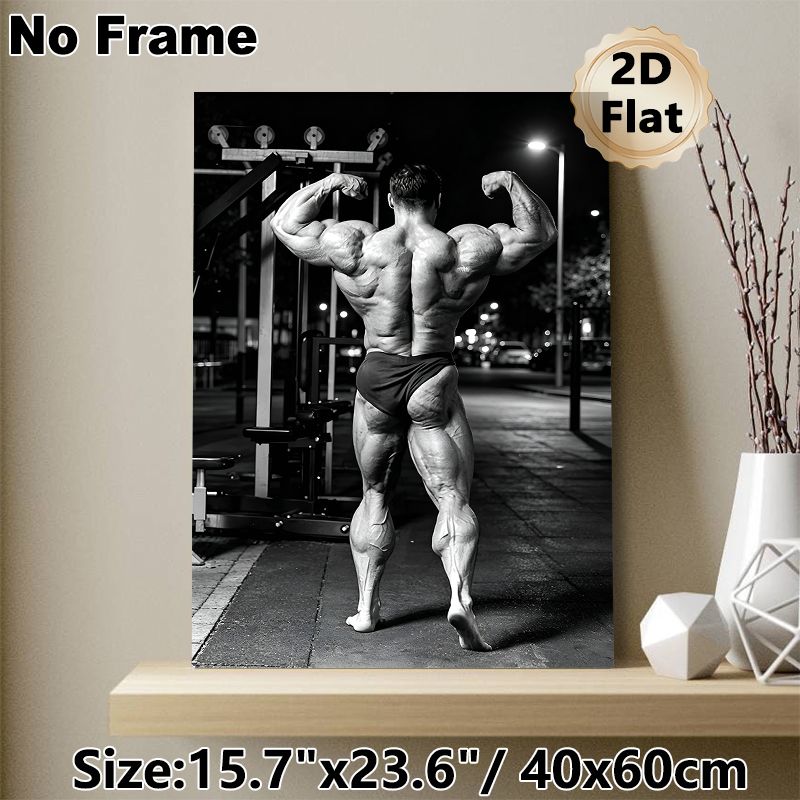 Bodybuilding Themed Painting Poster, Monochrome Realistic Muscular Back Display Poster, Motivational Fitness Decor Suitable For Gym, Home Workout_maomaolike.com