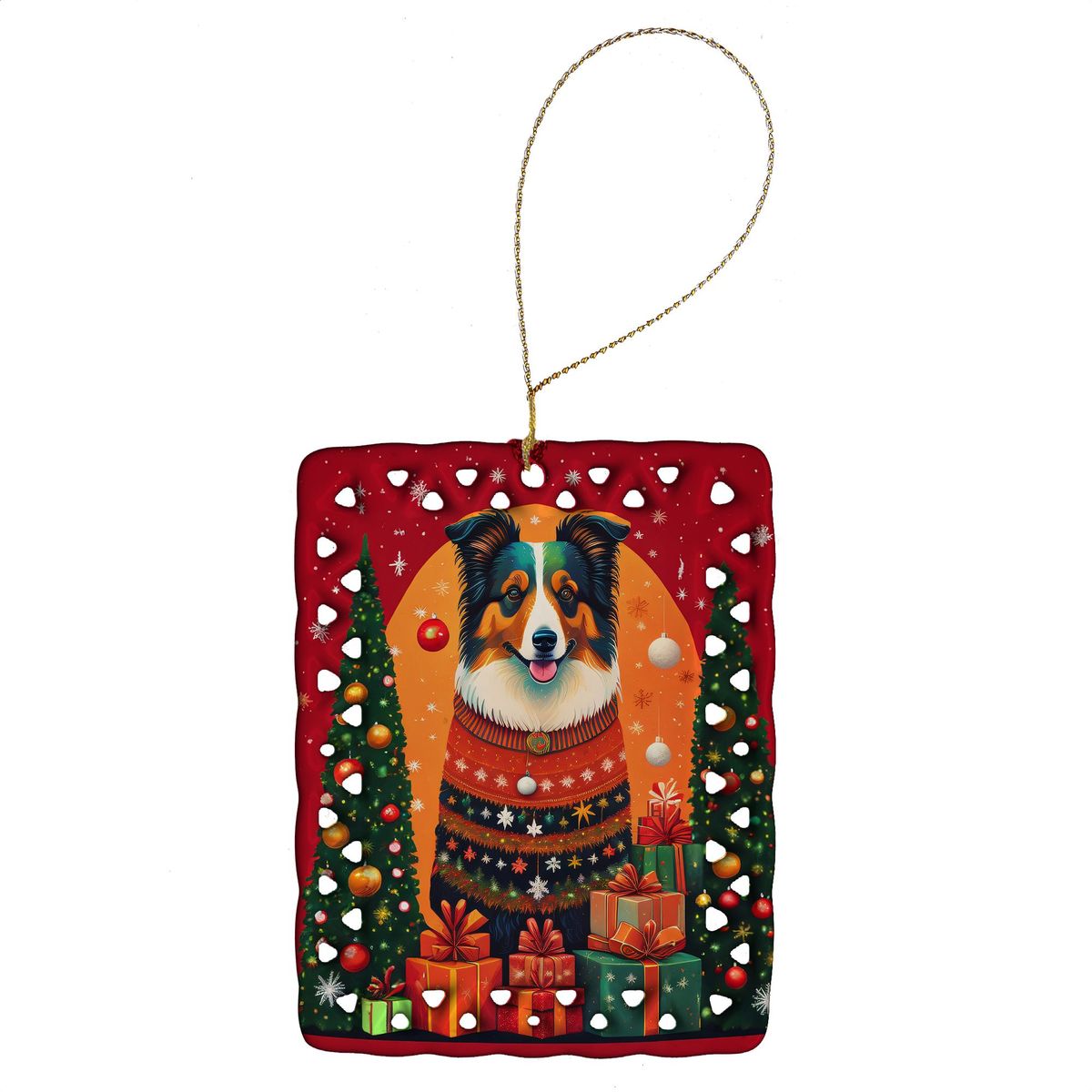 Collie Holiday Christmas Porcelain Ornament Christmas Tree Hanging Decorations For Home Christmas Holiday, Rectangle, Gift, Multicolor_maomaolike.com