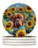 Dogue De Bordeaux In Sunflowers Large Sandstone Coasters Pack Of 4 Absorbent Round Coasters Decor Gifts For Men Or Women, 4 In, Multicolor_maomaolike.com