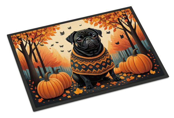 Black Pug Fall Doormat Front Door Mat Indoor Outdoor Rugs For Entryway, Non Slip Washable Low Pile, 24H X 36W_maomaolike.com
