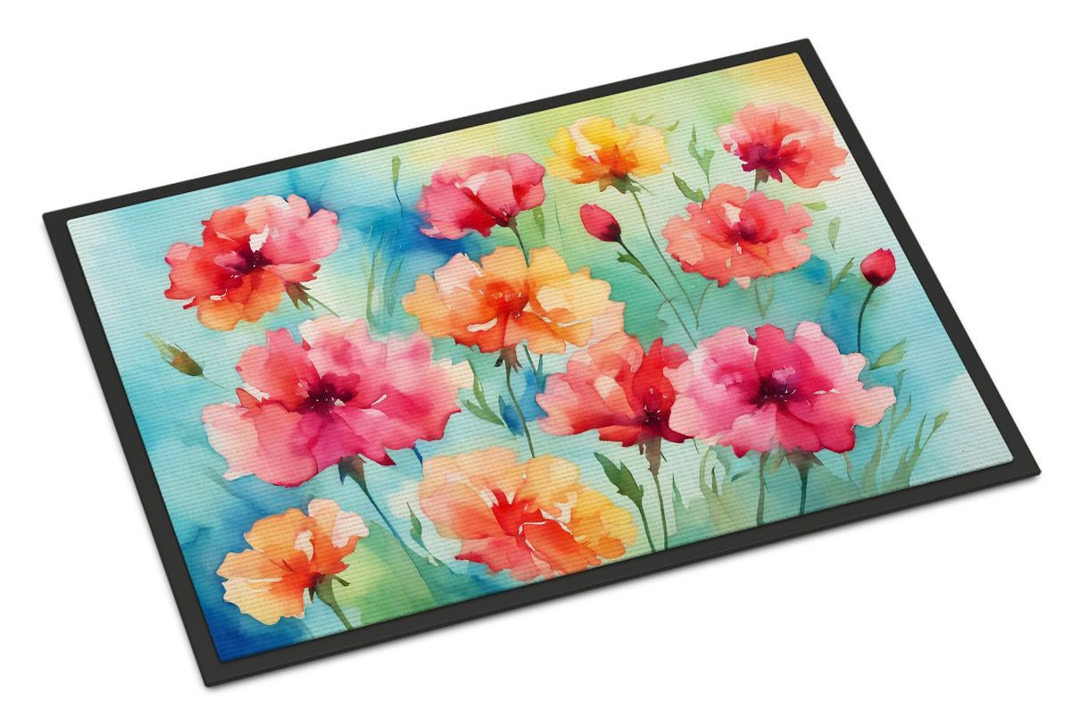Carnations In Watercolor Doormat Front Door Mat Indoor Outdoor Rugs For Entryway, Non Slip Washable Low Pile, 24H X 36W_maomaolike.com