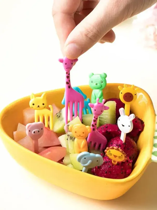 10pcs Animal Farm Fruit Fork Mini Cartoon Children Snack Cake Dessert Food Pick Toothpick Bento Lunches Party Decor_maomaolike.com