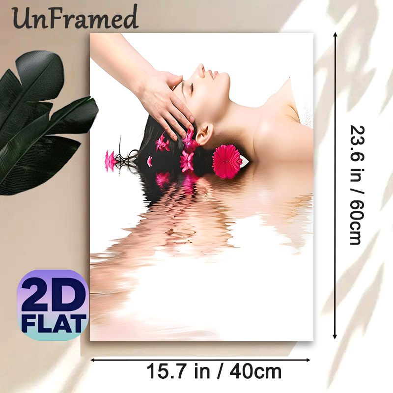 SPA Massage Painting Poster, Soft-toned Serene Spa Scene With Pink Blooms & Water Reflection Poster, Calming Visual Decor Ideal For Spa Salon, Bedroom_maomaolike.com
