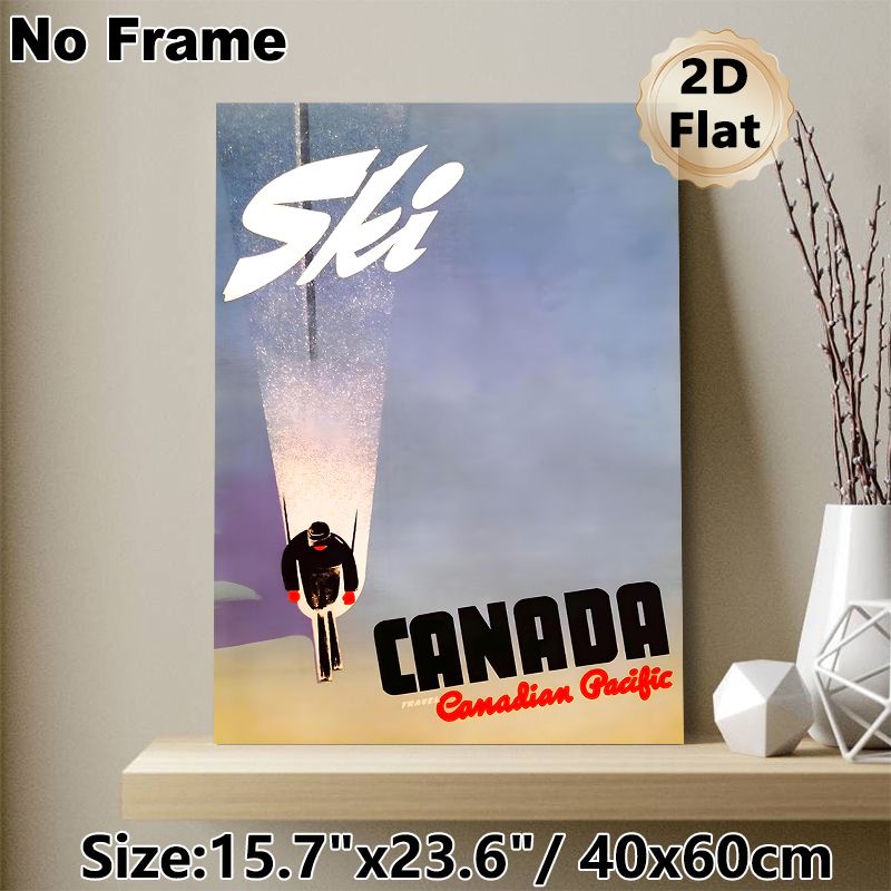 Ski Canada Themed Painting Poster, Vintage Retro Style Minimalist Ski Figure & Soft Gradient Sky Poster, Retro Travel-inspired Wall Decor Ideal For_maomaolike.com