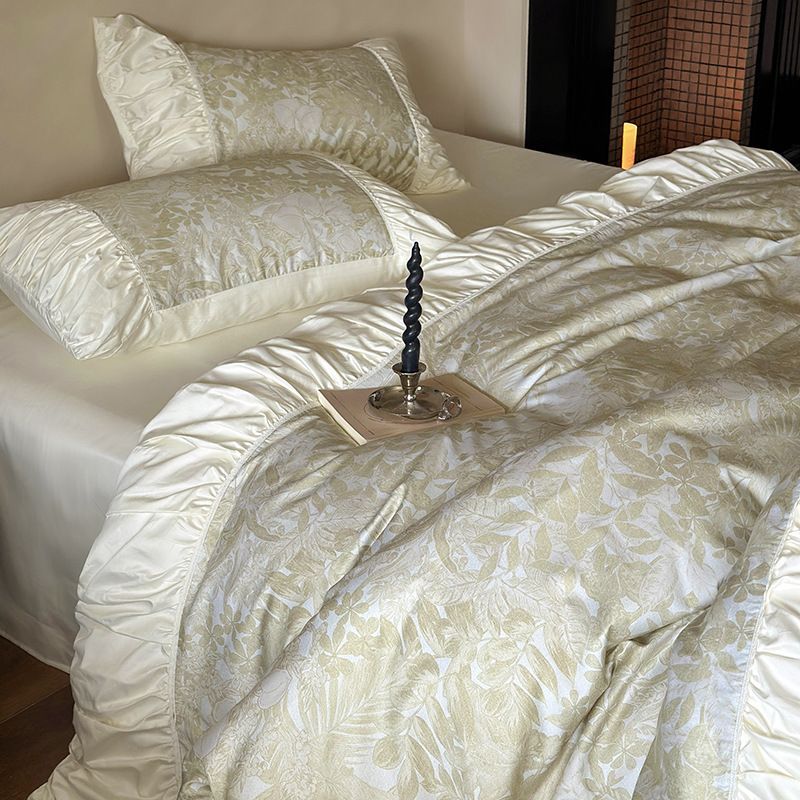 Nordic Boho Princess-style Long-staple Four-piece Set, French Vintage Print Patchwork Duvet Cover, Pure Cotton Bedding_maomaolike.com