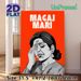"MAGAJ MARI" Typographic Figure Painting Poster, Vibrant Retro Comic Style Poster, Bold Orange Background With Monochrome Weary Figure, Eye-catching_maomaolike.com