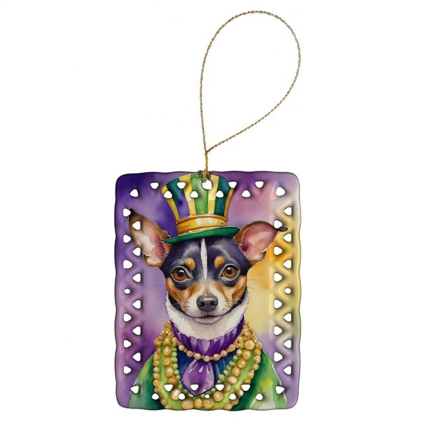 Rat Terrier King Of Mardi Gras Porcelain Ornament Christmas Tree Hanging Decorations For Home Christmas Holiday, Rectangle, Gift, Multicolor_maomaolike.com