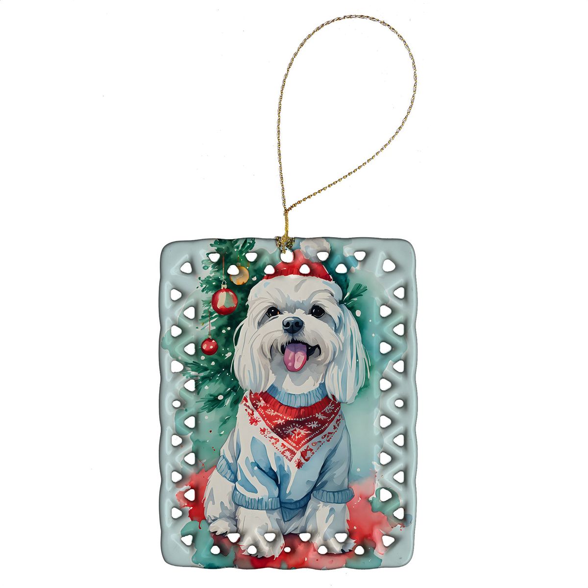 Maltese Christmas Porcelain Ornament Christmas Tree Hanging Decorations For Home Christmas Holiday, Rectangle, Gift, Multicolor_maomaolike.com