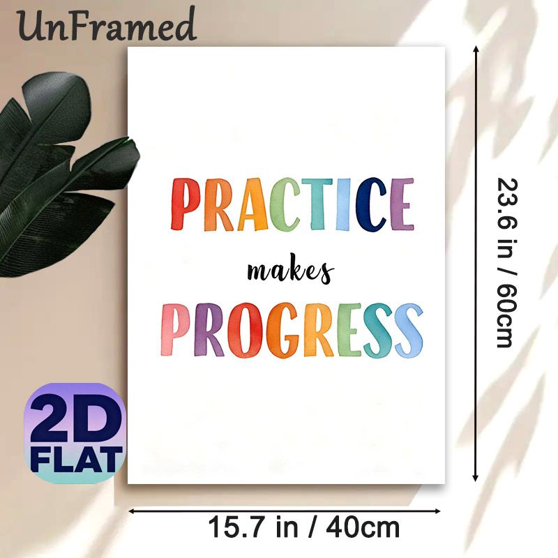 Practice Makes Progress Motivational Painting Poster, Watercolor Colorful Typography Poster, Inspirational Wall Decor Suitable For Study Space, Home_maomaolike.com