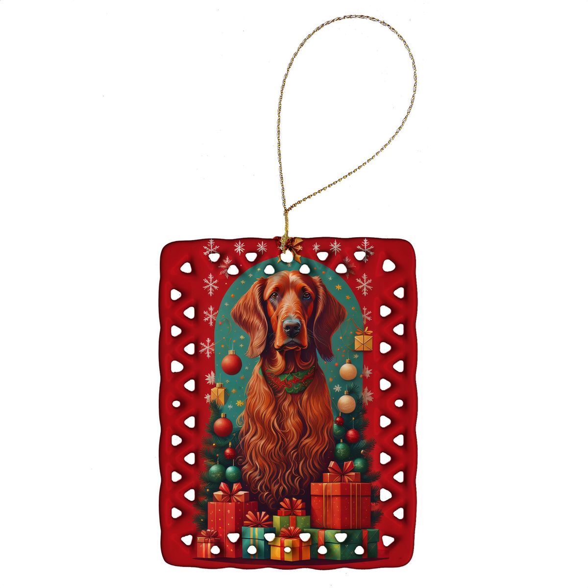 Irish Setter Holiday Christmas Porcelain Ornament Christmas Tree Hanging Decorations For Home Christmas Holiday, Rectangle, Gift, Multicolor_maomaolike.com
