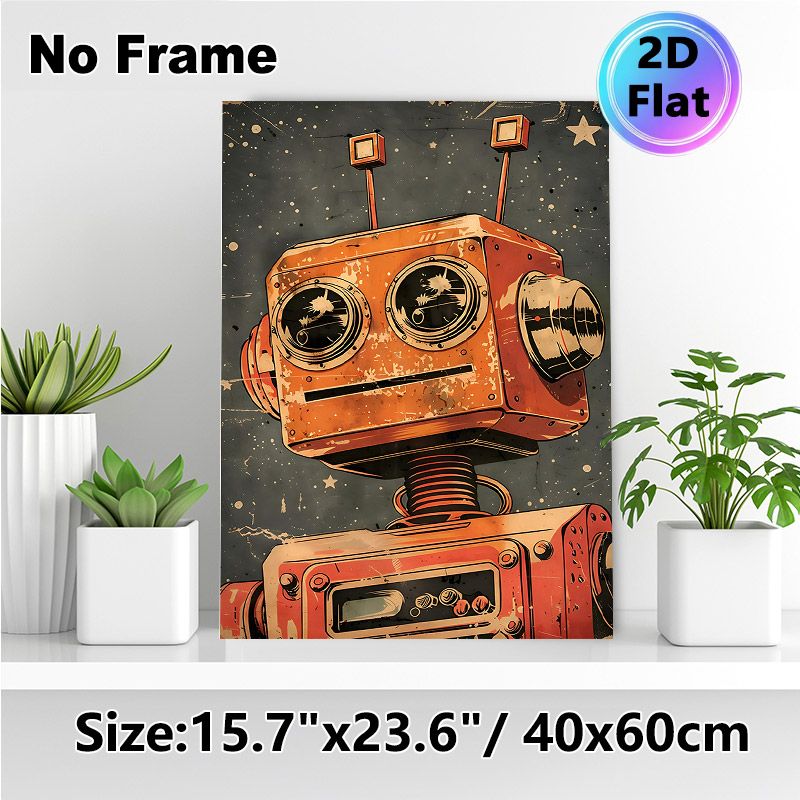 Vintage Robot Painting Poster, Retro Distressed Weathered Robot Illustration Poster, Nostalgic Mechanical-themed Decor Ideal For Home Office, Game_maomaolike.com