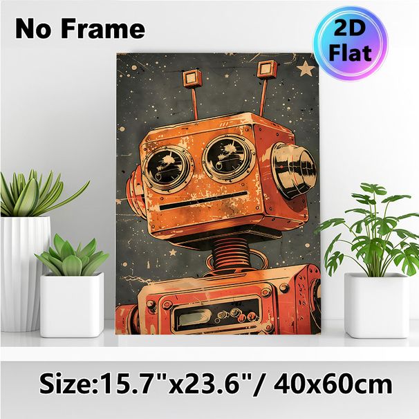 Vintage Robot Painting Poster, Retro Distressed Weathered Robot Illustration Poster, Nostalgic Mechanical-themed Decor Ideal For Home Office, Game_maomaolike.com
