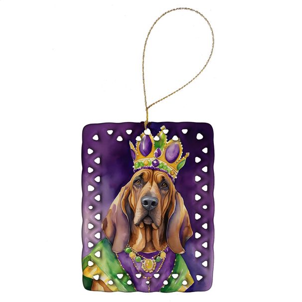 Bloodhound King Of Mardi Gras Porcelain Ornament Christmas Tree Hanging Decorations For Home Christmas Holiday, Rectangle, Gift, Multicolor_maomaolike.com