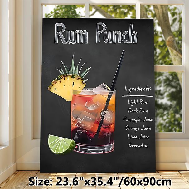 Rum Punch Cocktail Painting Poster, Vibrant Chalkboard-style Drink Recipe Poster, Informative Cocktail Art Ideal For Bar, Dining Room Or Home Bar_maomaolike.com