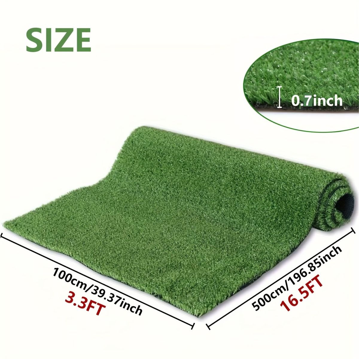 3ft X 16ft Premium Artificial Turf Mat With Drainage Holes. Thick Grass With Rubber Backing, Ideal For Indoor/Outdoor Pet Patio & Balcony Decor(Grass Height 0.6 Inches/1.5cm)_maomaolike.com