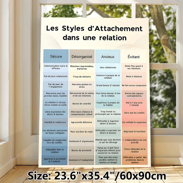 Relationship Attachment Styles Painting Poster, Clean Color-coded Infographic Poster, Informative Relationship Dynamics Reference Ideal For Therapy_maomaolike.com