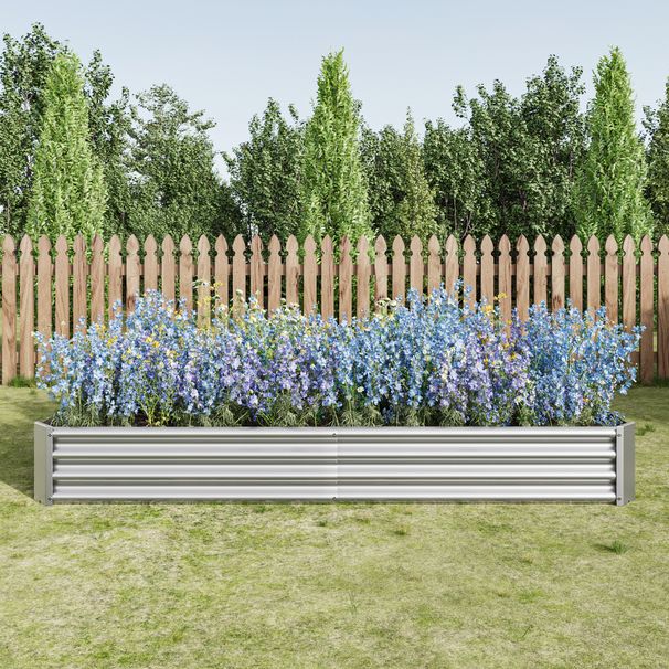 Raised Garden Bed Kit - Metal Raised Bed Garden 7.6x3.7x0.98ft For Flower Planters, Vegetables Herb Silver_maomaolike.com