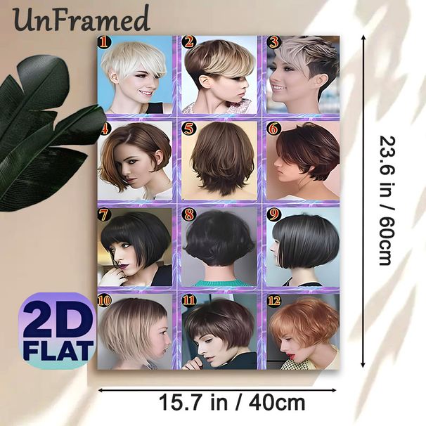 Short Hairstyles Collection Painting Poster, Stylish 12 Curated Short Hair Styles Collage Poster, Hair Styling Reference Idea For Beauty Salon_maomaolike.com