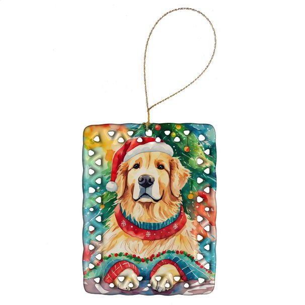 Golden Retriever Christmas Porcelain Ornament Christmas Tree Hanging Decorations For Home Christmas Holiday, Rectangle, Gift, Multicolor_maomaolike.com