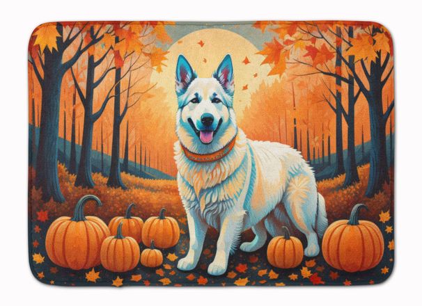 White German Shepherd Fall Memory Foam Kitchen Mat Machine Washable Anti-Fatigue Mat Cushion Comfort Bath Mat Or Kitchen Rug_maomaolike.com