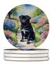 Black Pug Spring Path Large Sandstone Coasters Pack Of 4 Absorbent Round Coasters Decor Gifts For Men Or Women, 4 In, Multicolor_maomaolike.com