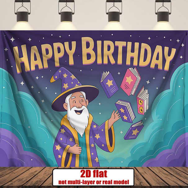 Wizard Birthday Party Banner - 2D Flat Polyester Backdrop, Wall Hanging Photo Props, Party Decor_maomaolike.com