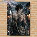 Japanese Female Samurai Painting Poster, Mysterious Dark-toned Anime Style Poster, Artistic Design Featuring Tattooed Warrior, Dual Katanas & Rainy_maomaolike.com