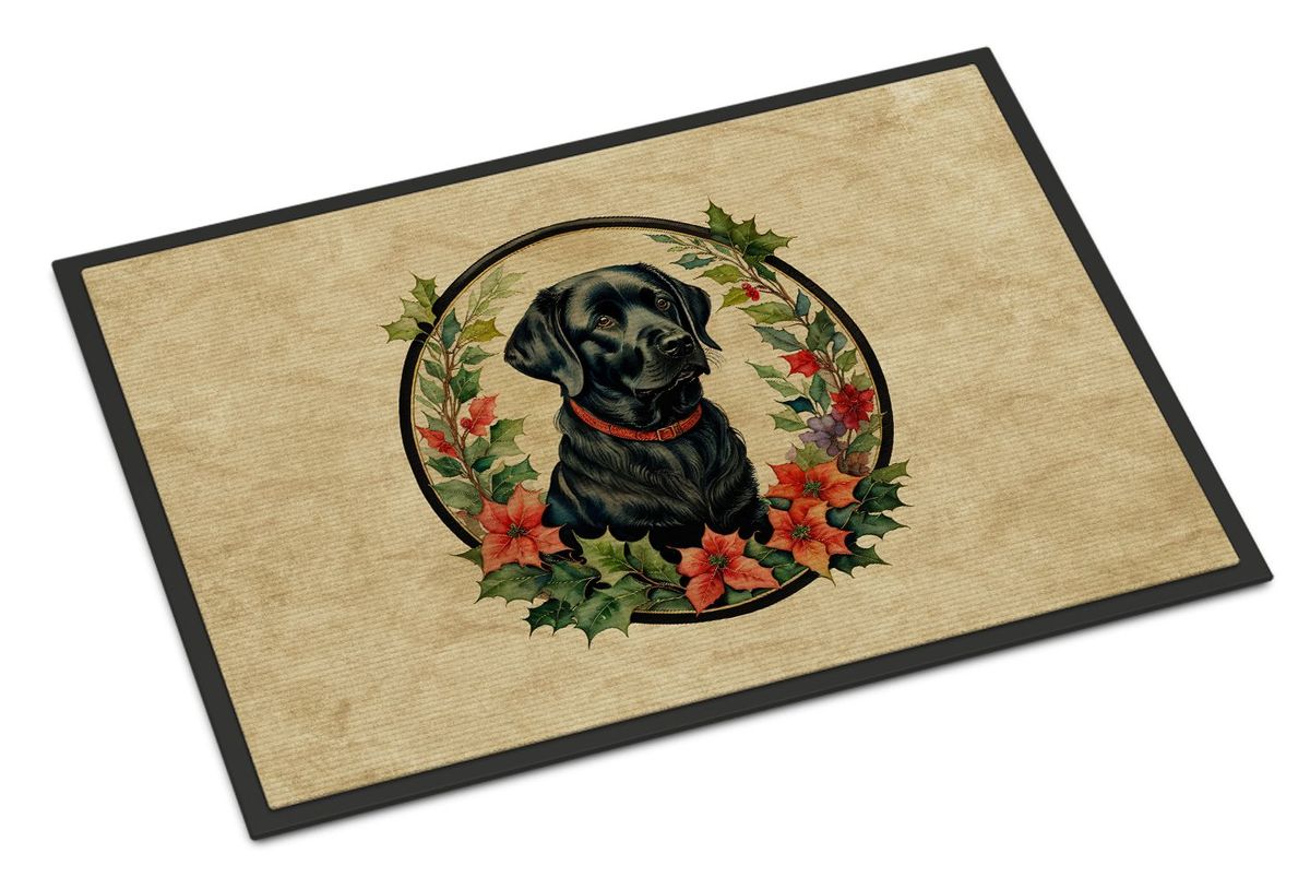Labrador Retriever Christmas Flowers Doormat Front Door Mat Indoor Outdoor Rugs For Entryway, Non Slip Washable Low Pile, 24H X 36W_maomaolike.com