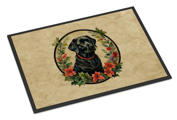 Labrador Retriever Christmas Flowers Doormat Front Door Mat Indoor Outdoor Rugs For Entryway, Non Slip Washable Low Pile, 24H X 36W_maomaolike.com