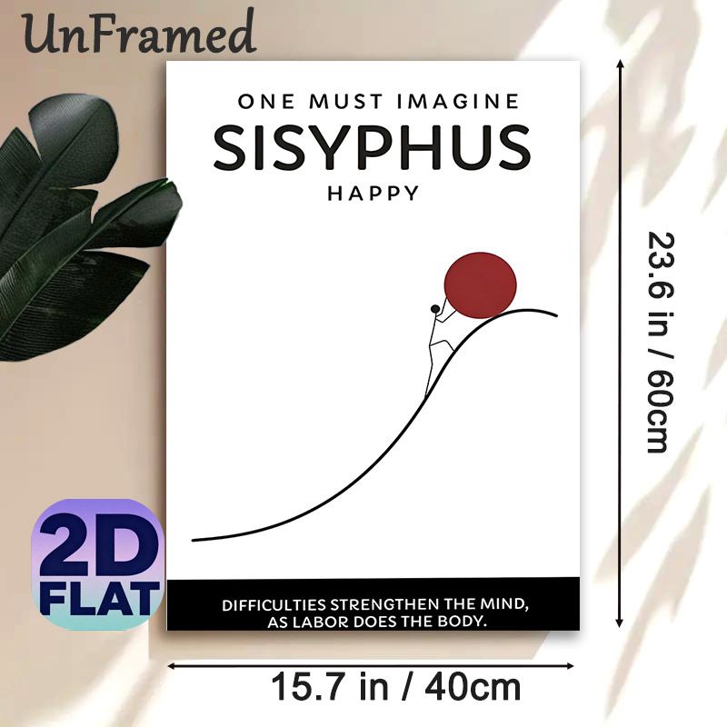 Sisyphus Themed Motivational Painting Poster, Minimalist Line Art Poster With Stick Figure & Red Boulder, Inspirational Quote Decor For Home Office_maomaolike.com
