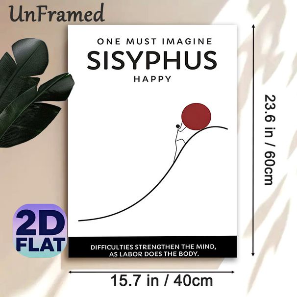Sisyphus Themed Motivational Painting Poster, Minimalist Line Art Poster With Stick Figure & Red Boulder, Inspirational Quote Decor For Home Office_maomaolike.com