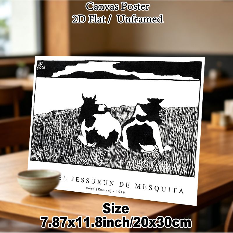 Cow Pasture Themed Painting Poster, Monochrome Minimalist Linocut Poster, Vintage Farm Animal Scene Artwork, Suitable For Living Room, Study And_maomaolike.com