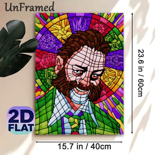 Bearded Man Stained Glass Style Painting Poster, Vibrant Colorful Mosaic Art Poster, Eye-catching Artistic Decor Ideal For Living Room And Office Wall_maomaolike.com