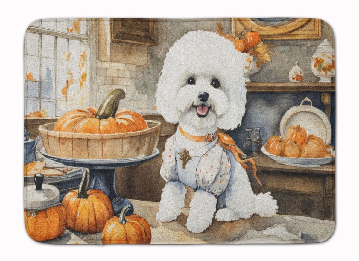 Bichon Frise Fall Kitchen Pumpkins Memory Foam Kitchen Mat Machine Washable Anti-Fatigue Mat Cushion Comfort Bath Mat Or Kitchen Rug_maomaolike.com