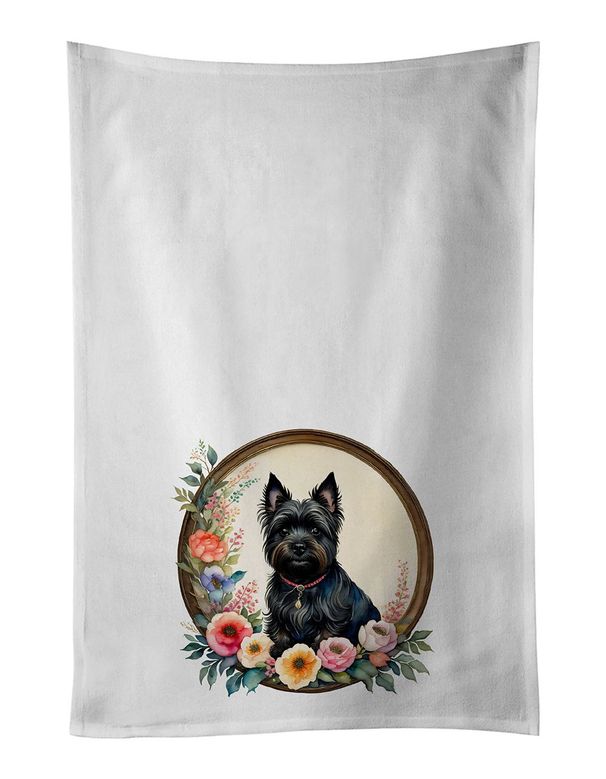 Cairn Terrier And Flowers Kitchen Towel Set Of 2 White Dish Towels Decorative Bathroom Hand Towel For Hand, Face, Hair, Yoga, Tea, Dishcloth, 19 X 28", White_maomaolike.com