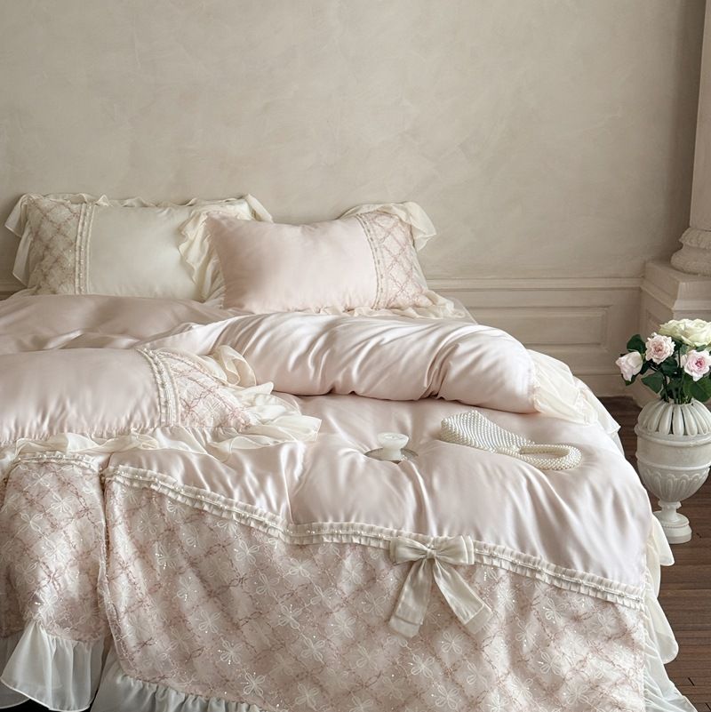 Wholesale French Princess Style 60-Count Lenzing Tencel Four-Piece Summer Bowknot Naked Sleep Double-Sided Cooling 4-Piece Set_maomaolike.com