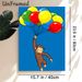 Monkey & Balloons Themed Painting Poster, Vibrant Cartoon Style Poster, Cheerful Brown Monkey Holding Colorful Balloons, Lively Decorative Piece For_maomaolike.com
