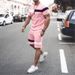 Men's Clothing home leisure men's thin short-sleeved sports striped round neck fitness suit men's T-shirt trendy two-piece suit_maomaolike.com