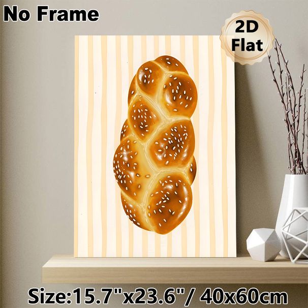 Braided Bread Painting Poster, Warm-toned Realistic Glossy Braided Bread With Sesame Seeds Poster, Appealing Food-themed Decor Suitable For Kitchen_maomaolike.com