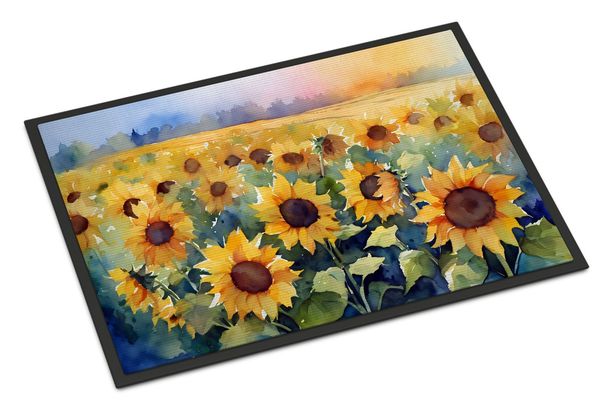 Sunflowers In Watercolor Doormat Front Door Mat Indoor Outdoor Rugs For Entryway, Non Slip Washable Low Pile, 24H X 36W_maomaolike.com