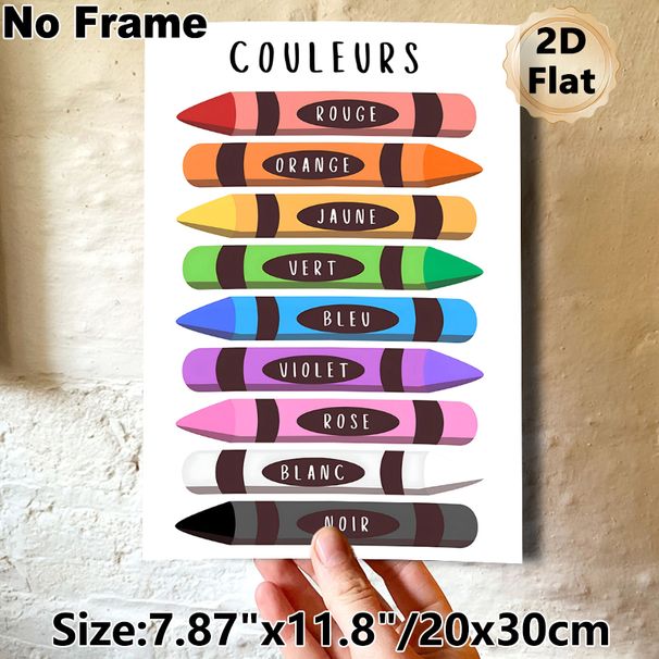 French Color Crayons Painting Poster, Vibrant Flat-style Colorful French-labeled Crayons Poster, Assists With French Color Vocabulary Learning, Ideal_maomaolike.com