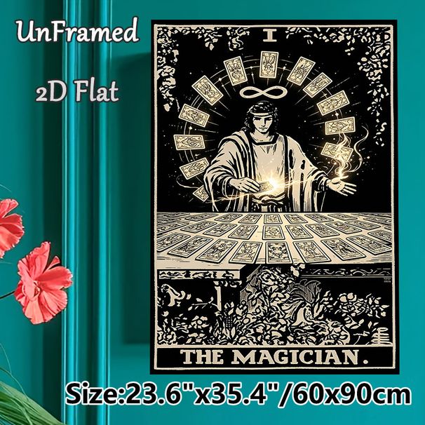 The Magician Tarot Painting Poster, Vintage Monochrome Mystical Tarot Scene Poster, Captivating Occult-themed Decor Suitable For Home, Spiritual_maomaolike.com