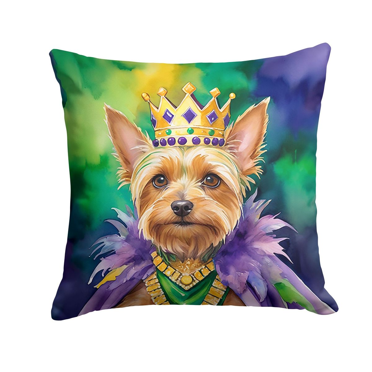 Silky Terrier King Of Mardi Gras Throw Pillow Machine Washable, Indoor Outdoor Decorative Pillow For Couch, Bed Or Patio, 14Hx14W_maomaolike.com