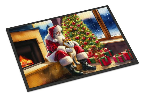 Shiba Inu And Santa Claus Doormat Front Door Mat Indoor Outdoor Rugs For Entryway, Non Slip Washable Low Pile, 24H X 36W_maomaolike.com