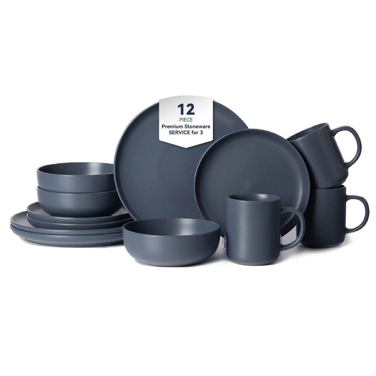 12-Piece Stoneware Dinnerware Sets With Mugs | Microwave & Dishwasher Safe | Non-Toxic Dinner Plates Bowls Set | Stackable Matte Glaze Kitchenware For 3_maomaolike.com