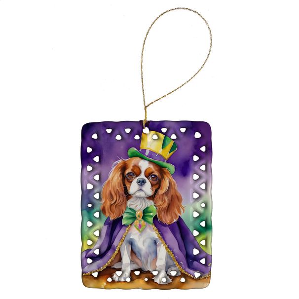Cavalier Spaniel King Of Mardi Gras Porcelain Ornament Christmas Tree Hanging Decorations For Home Christmas Holiday, Rectangle, Gift, Multicolor_maomaolike.com