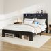 Bed Frame Queen Size, Wood Platform Bed Frame With Storage LED Light Headboard And 2 USB , Noise Free,No Box Spring Needed And Easy Assembly Tool,Large Under Bed Storage,Dark Black_maomaolike.com