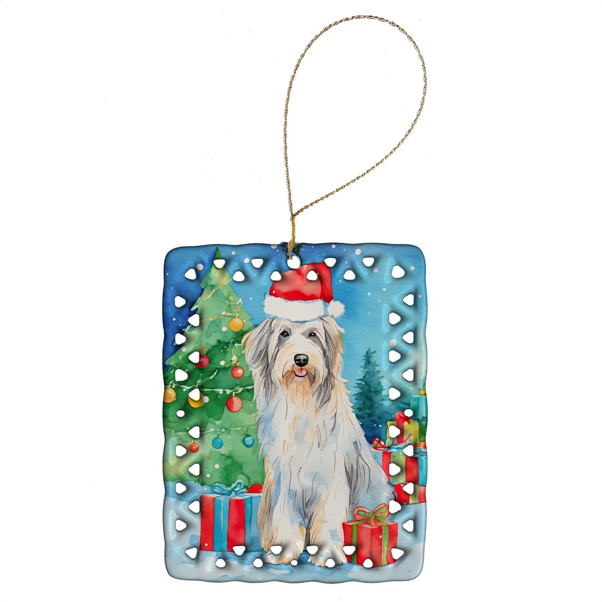 Bearded Collie Christmas Porcelain Ornament Christmas Tree Hanging Decorations For Home Christmas Holiday, Rectangle, Gift, Multicolor_maomaolike.com