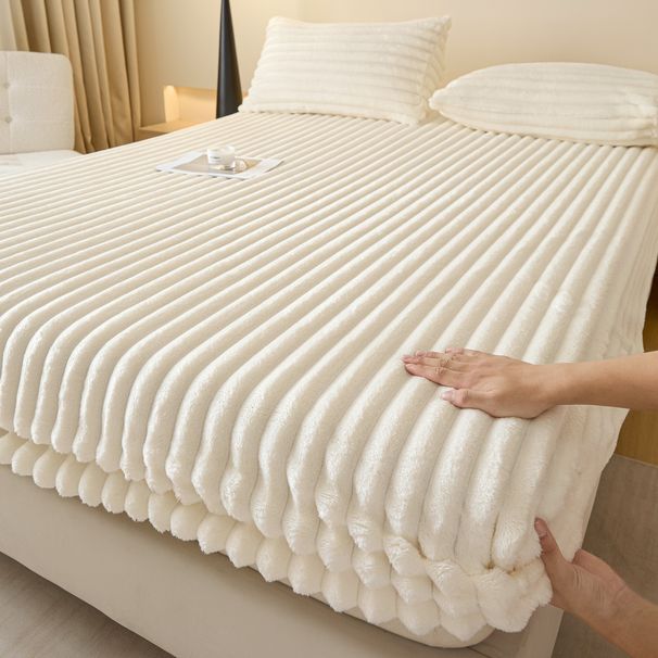 Compressed Cross-Border Winter Rabbit Fur Plush Sheet Single Piece Mattress Protector Thickened Milk Coral Fleece Bed Cover_maomaolike.com